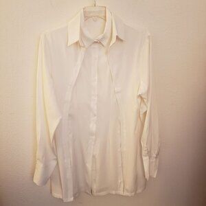 Lyaner White Novelty Long Sleeve Button Up Tunic Shirt XXL Runs Small EUC